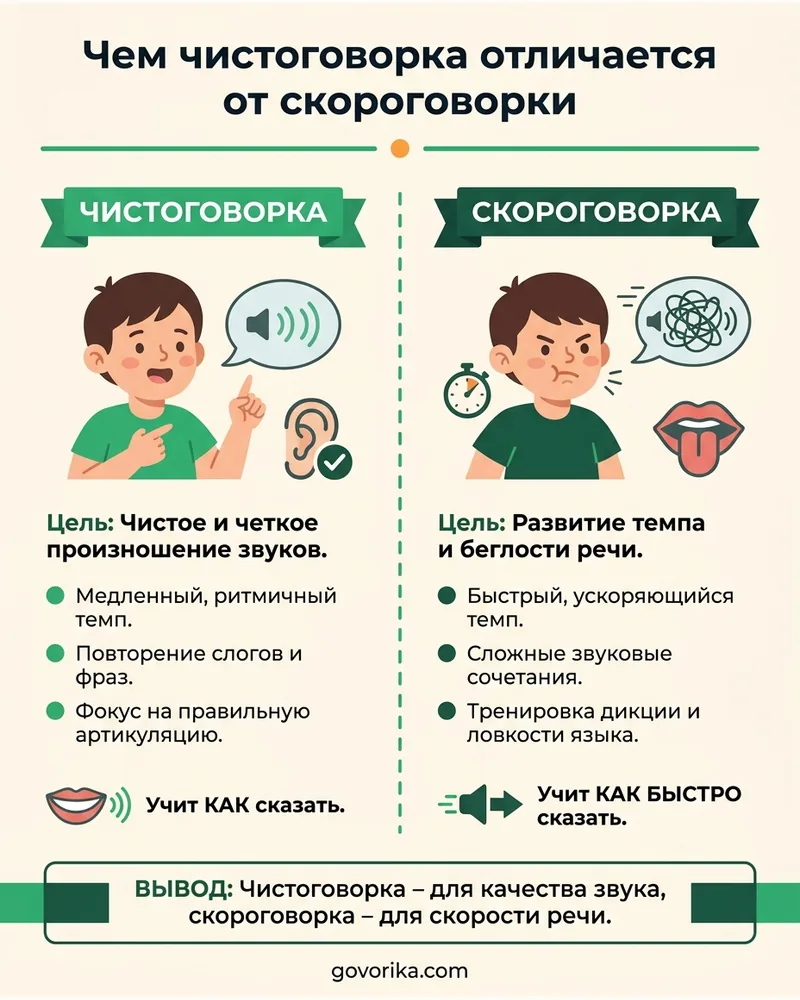 Чем чистоговорка отличается от скороговорки — инфографика