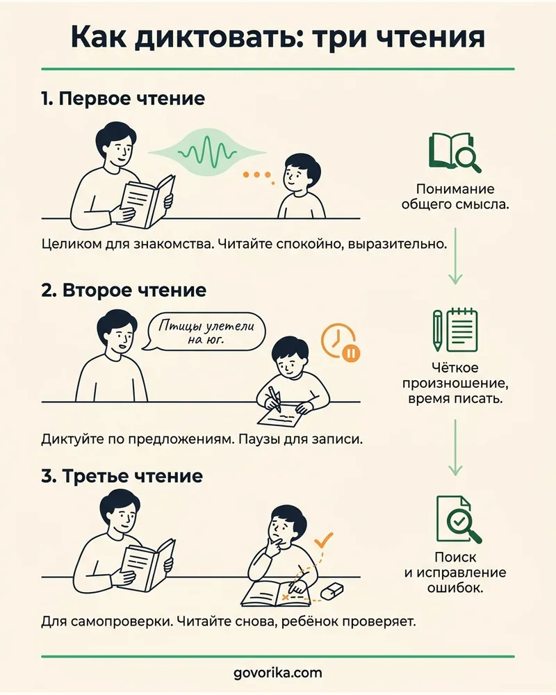 Как диктовать: три чтения — инфографика