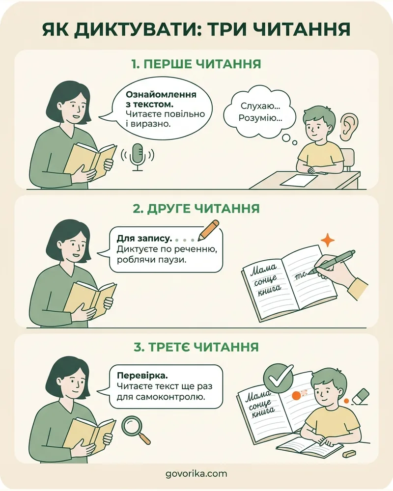 Як диктувати: три читання — інфографіка