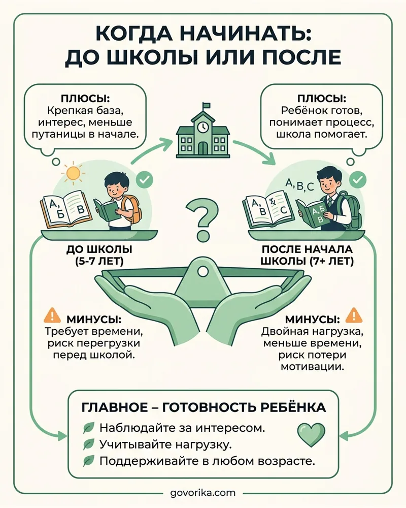 Когда начинать: до школы или после — инфографика