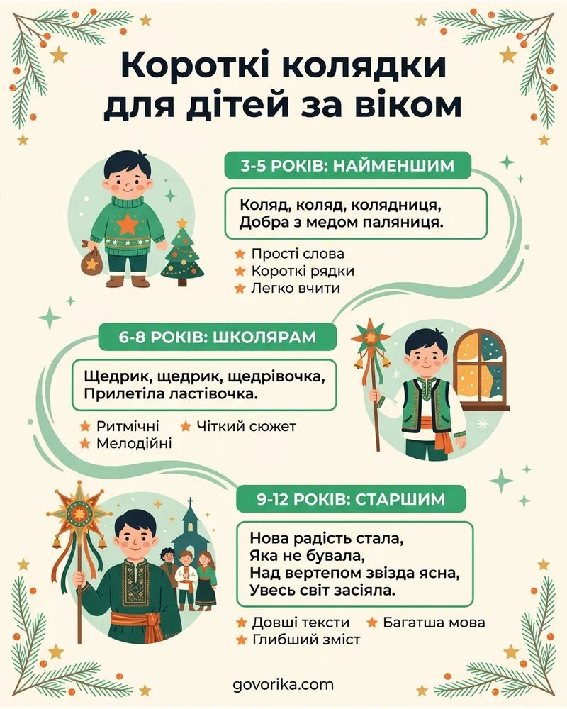 Короткі колядки для дітей за віком — інфографіка