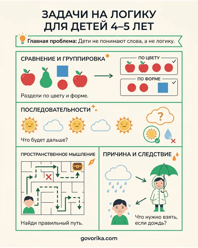 Задачи на логику для детей 4–5 лет — инфографика