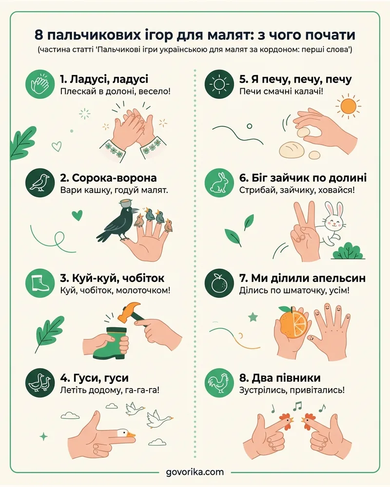 8 пальчикових ігор для малят: з чого почати — інфографіка