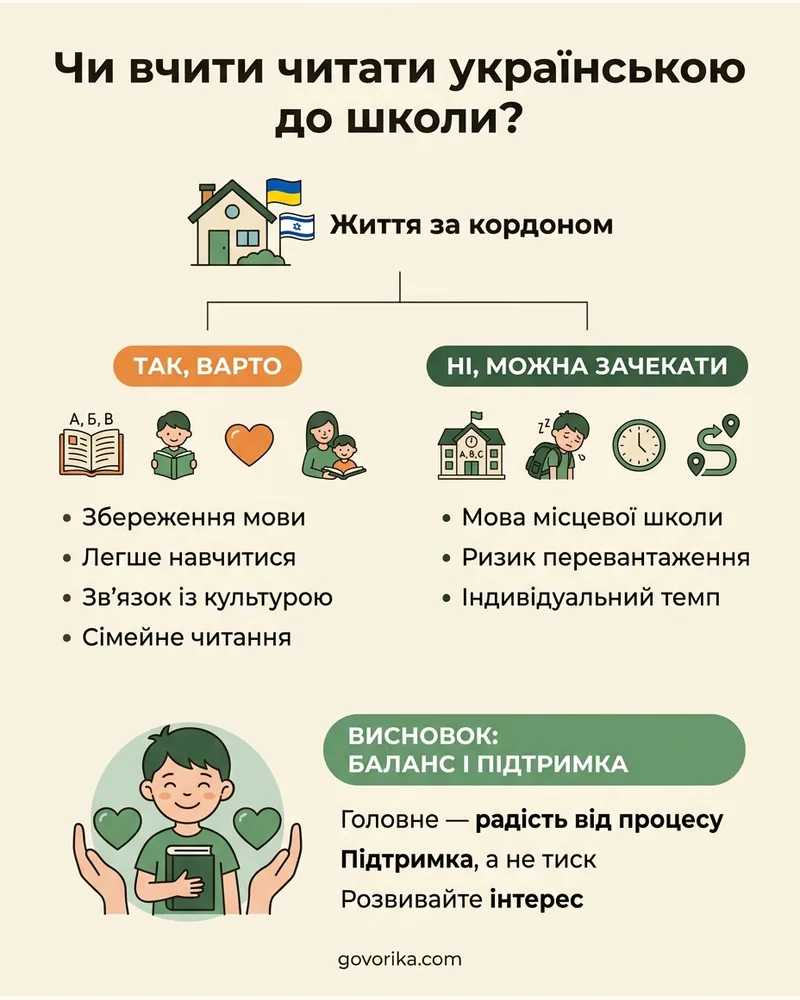 Чи вчити читати українською до школи — інфографіка