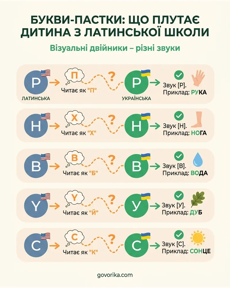 Букви-пастки: що плутає дитина з латинської школи — інфографіка