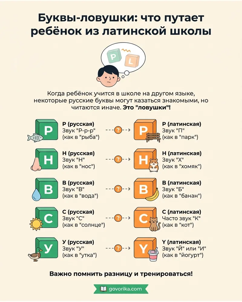 Буквы-ловушки: что путает ребёнок из латинской школы — инфографика