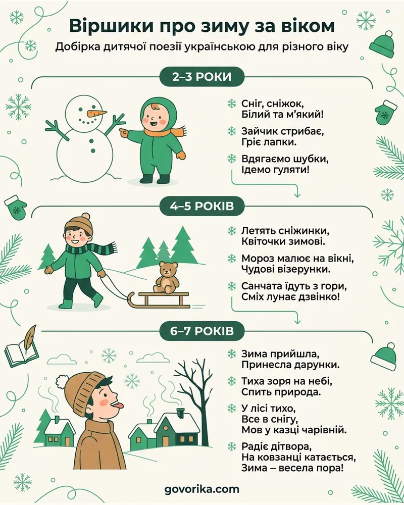 Віршики про зиму за віком — інфографіка