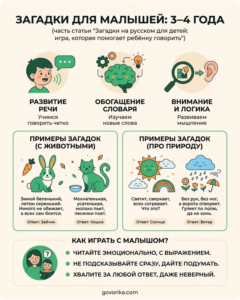 Загадки для малышей: 3–4 года — инфографика